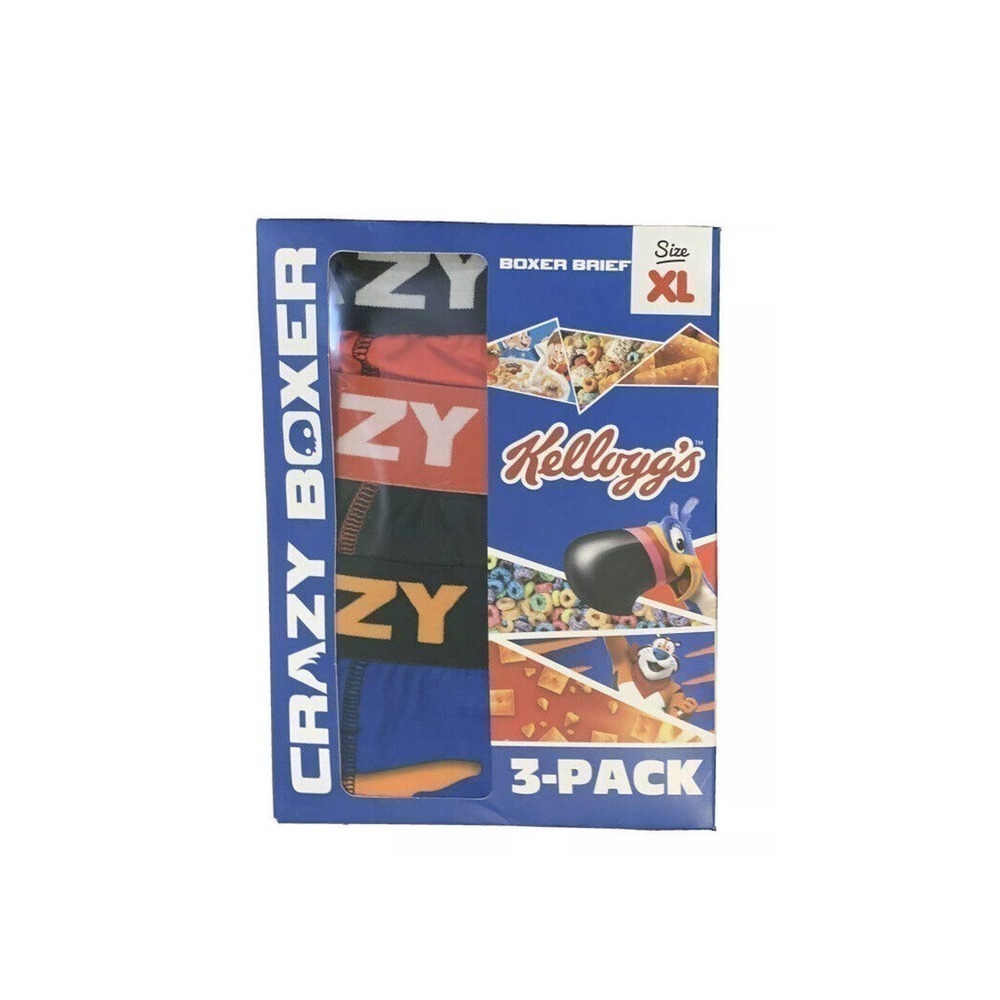 Crazy Boxer 3 Pack Mens XL Boxer Brief Kellogg’s New in Box Fruit Loop…